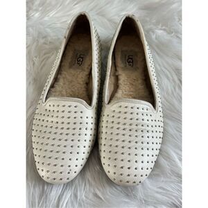 UGG Alloway White Leather Silver Studded Loafer Flats size 6